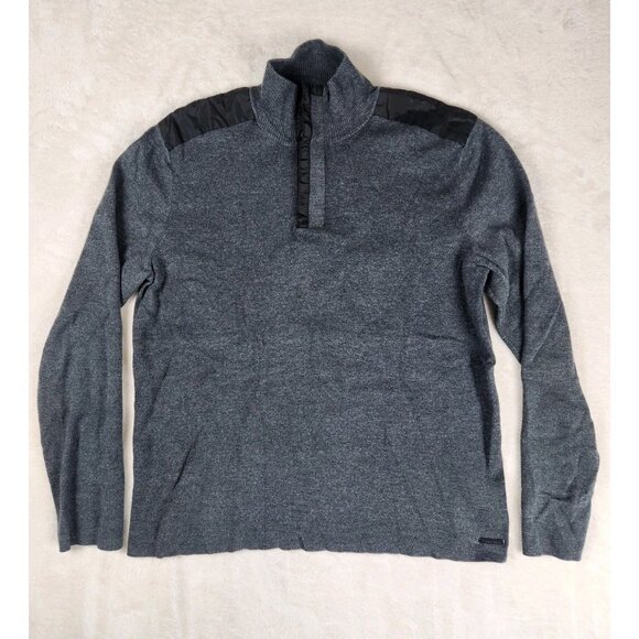 Calvin Klein Men's Sweater Size Med Pullover 1/4 Zip Shoulder Patch Cotton Gray - Picture 1 of 13